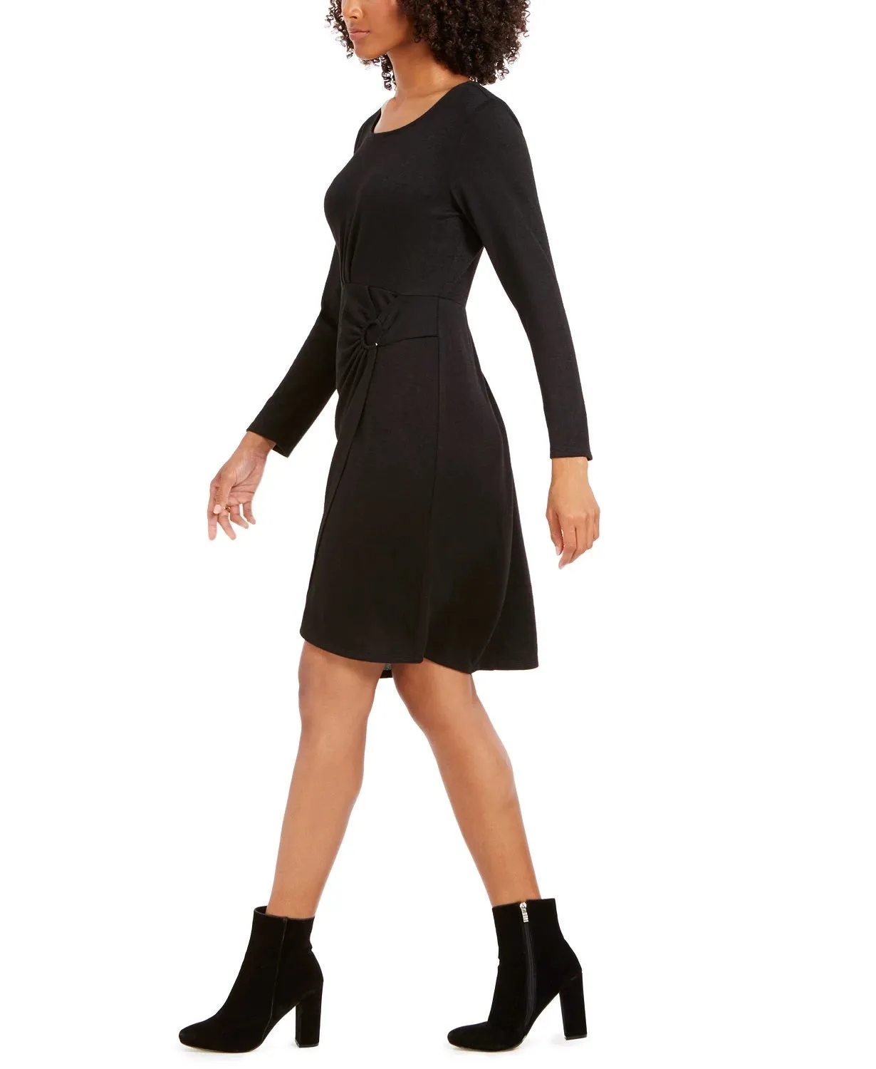 NY Collection Women's Petite Long-Sleeve Faux-Wrap Dress Black Petite XS