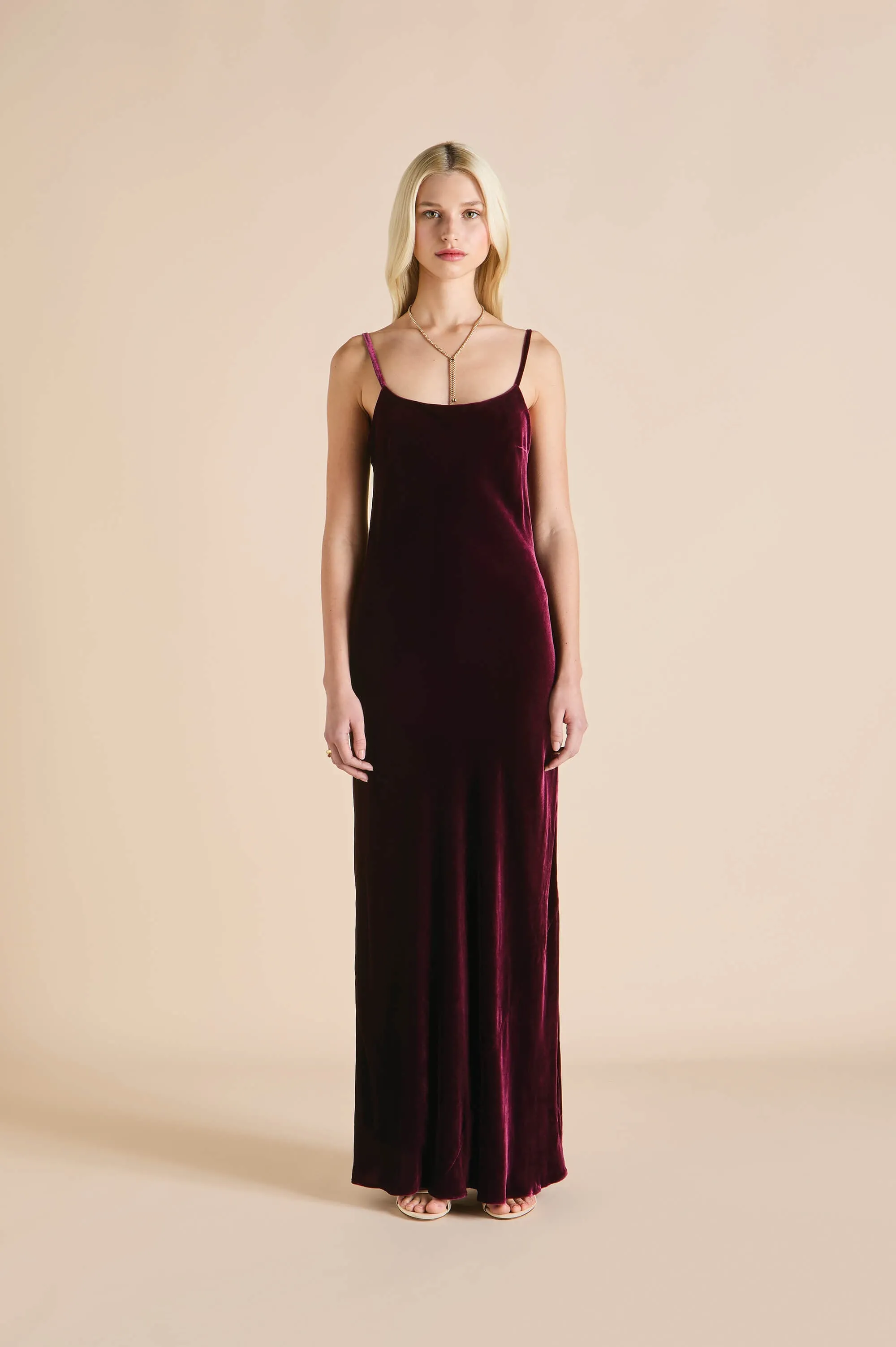 Olympia Burgundy Dress in Silk Velvet