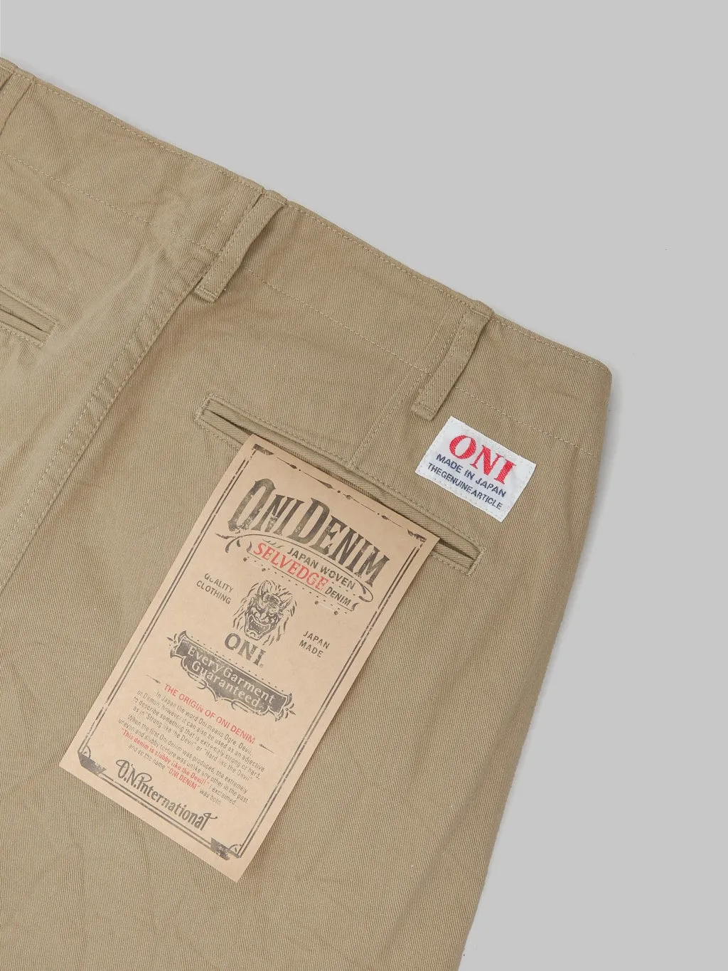 ONI Denim 737-SVC-KHB 9.5oz Selvedge Chino Trouser Khaki Beige