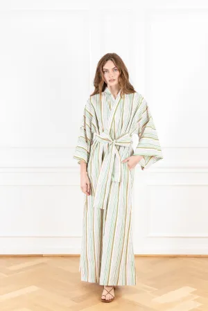 Pale Gradient Stripe Maxi Wrap Dress