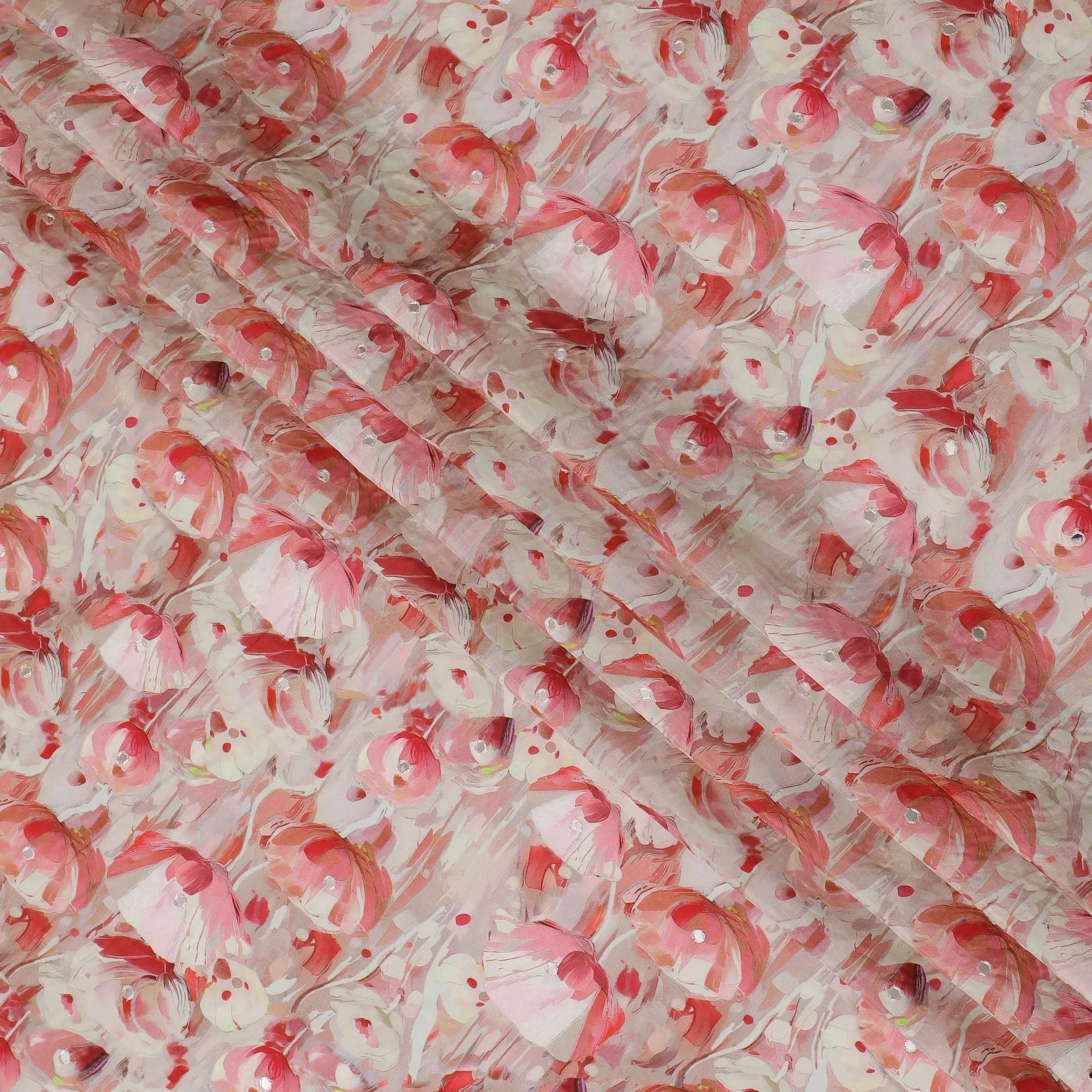 Pink and Red Floral Viscose Crepe Printed Fabric - 110 cm Wide-D20012