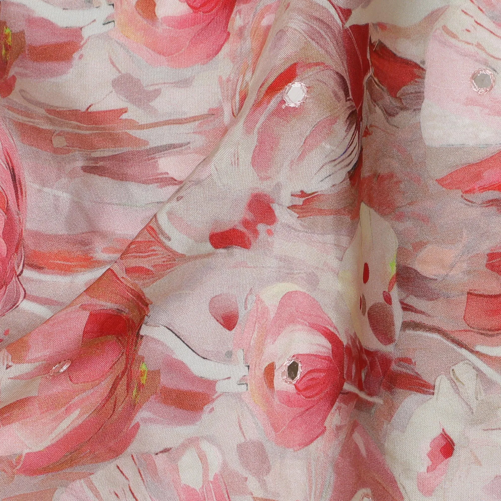 Pink and Red Floral Viscose Crepe Printed Fabric - 110 cm Wide-D20012