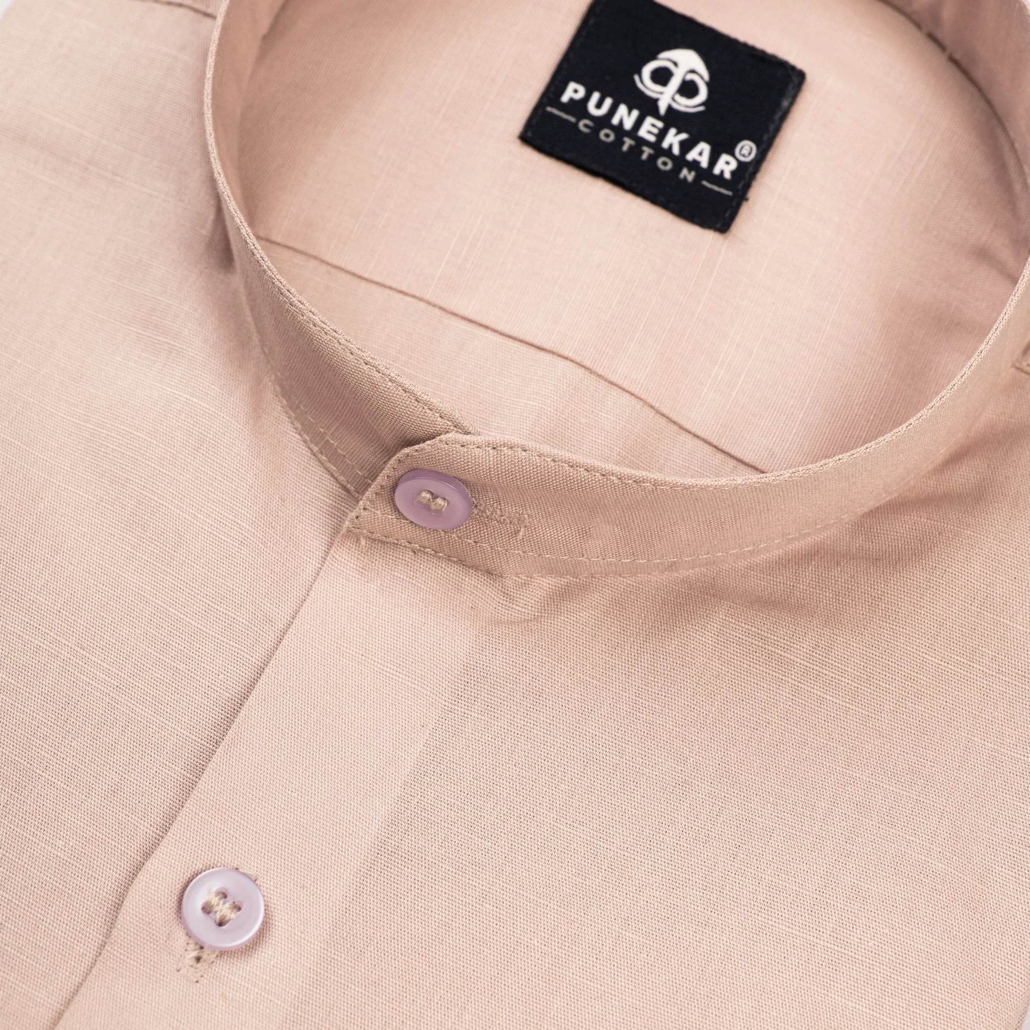 Pink Color Band Collar Solid Shirt For Men