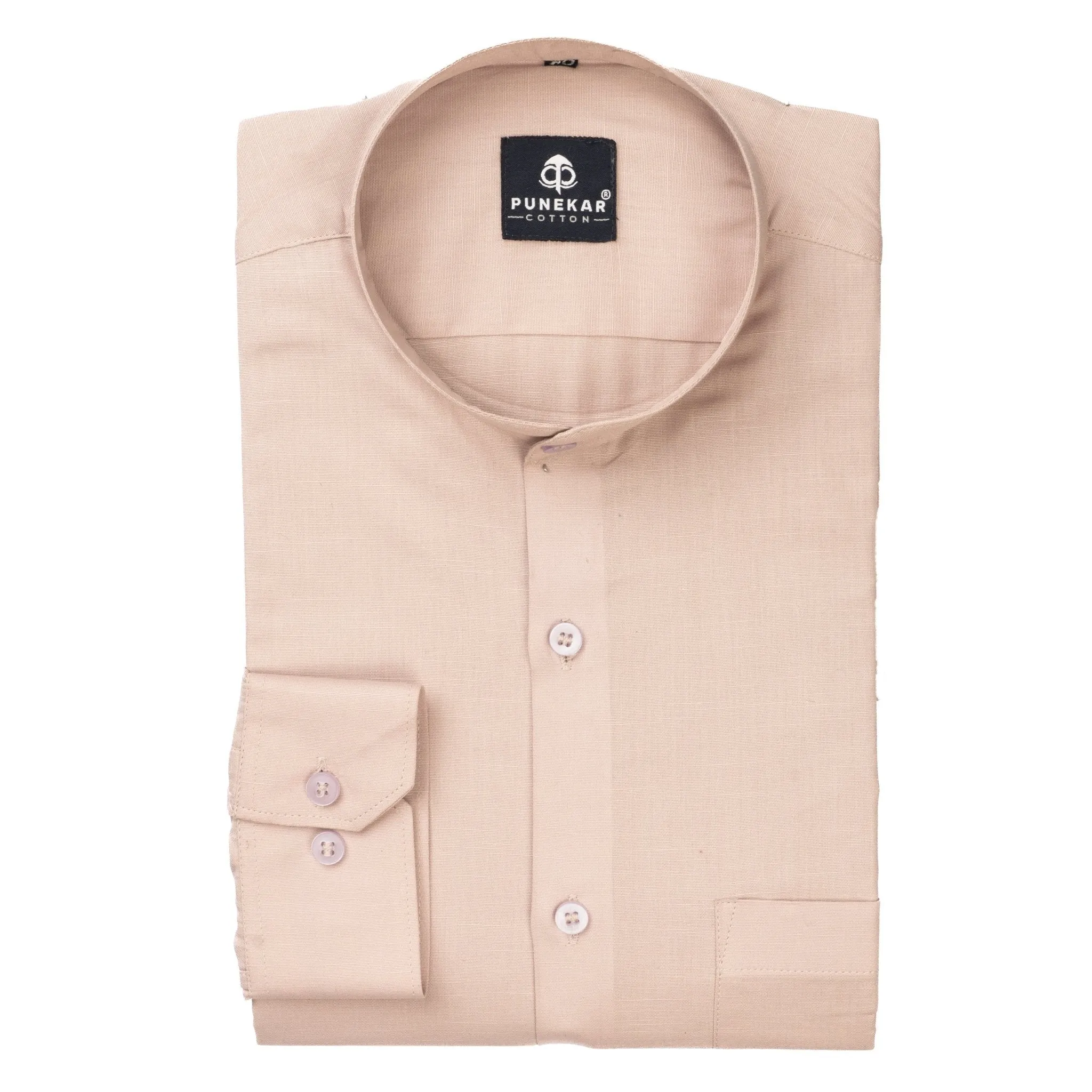 Pink Color Band Collar Solid Shirt For Men