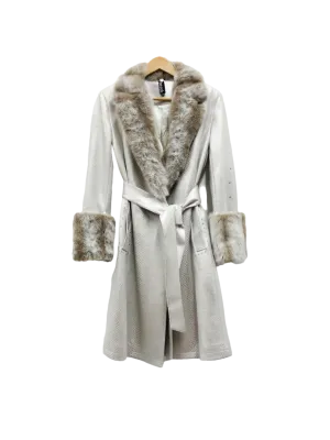 Platinum Cobra Luxe Wrap Coat W Fur Collar & Cuffs