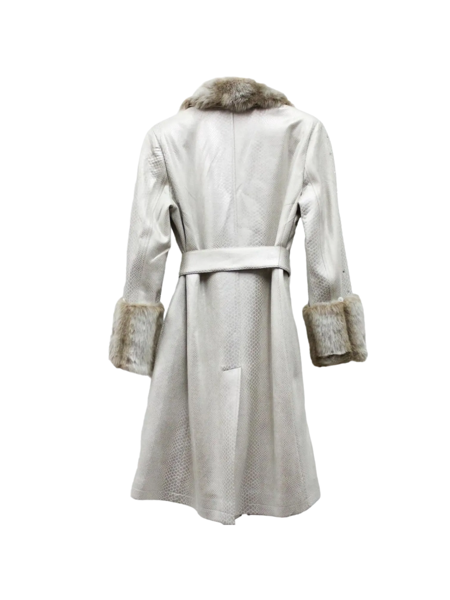 Platinum Cobra Luxe Wrap Coat W Fur Collar & Cuffs