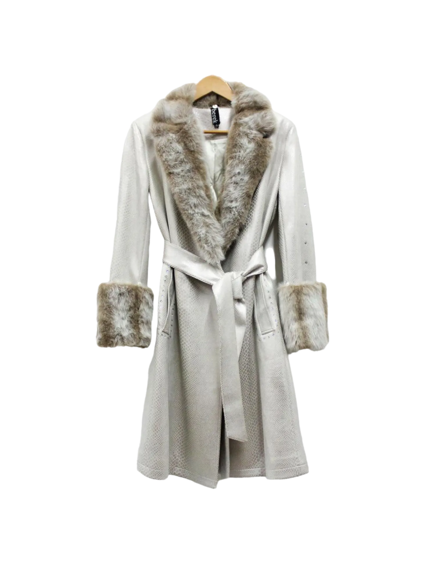 Platinum Cobra Luxe Wrap Coat W Fur Collar & Cuffs