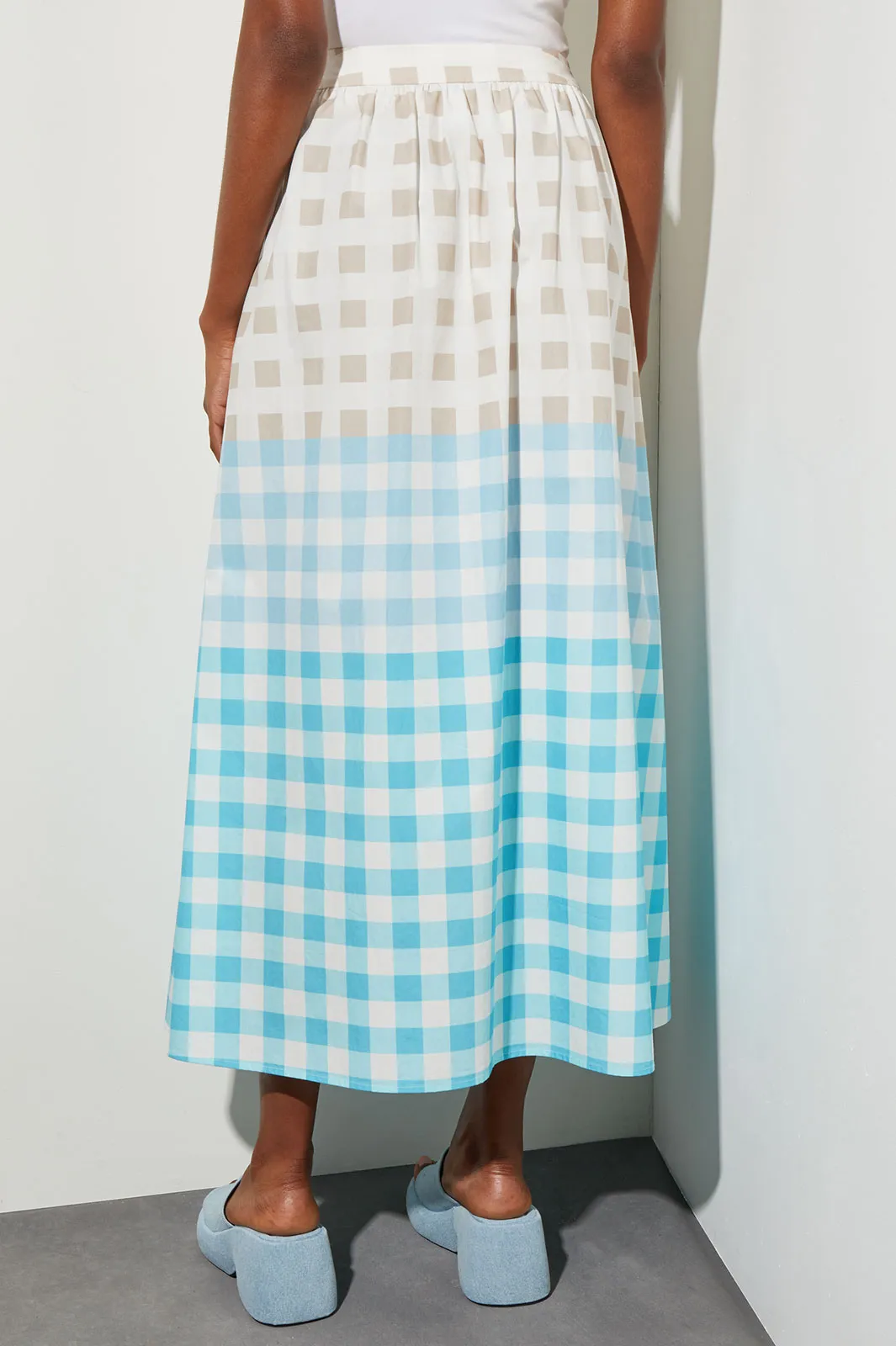 Plus Size Maxi A-Line Skirt - Gingham Cotton Poplin