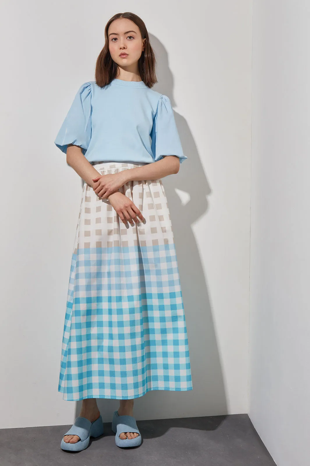 Plus Size Maxi A-Line Skirt - Gingham Cotton Poplin