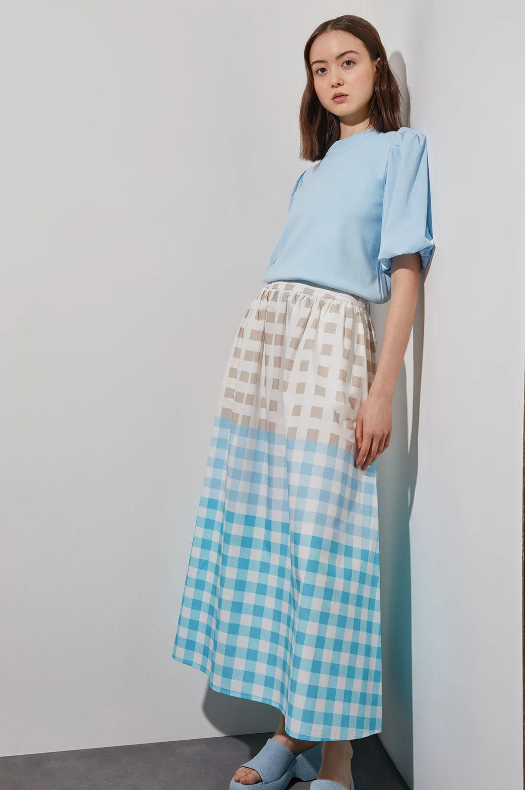 Plus Size Maxi A-Line Skirt - Gingham Cotton Poplin