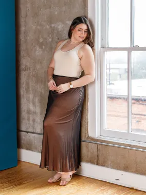 Plus Size Solid Color Sheer Overlay Elastic Waist Dressy Maxi Skirt