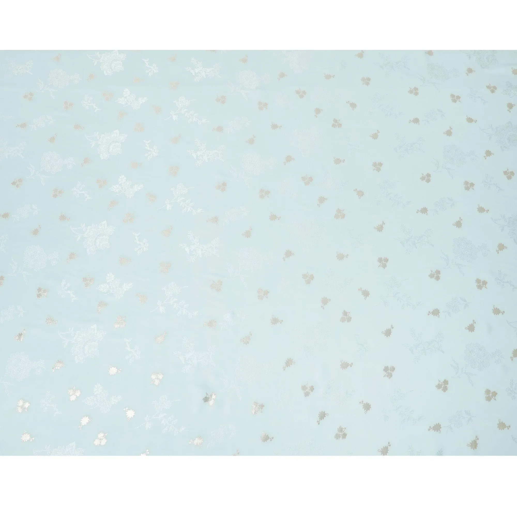 Powder blue Premium pure silk crepe fabric with same tone jacquard having gold metallic lurex in floral design-D15743