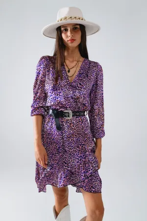 Purple Animal Print Wrap Dress