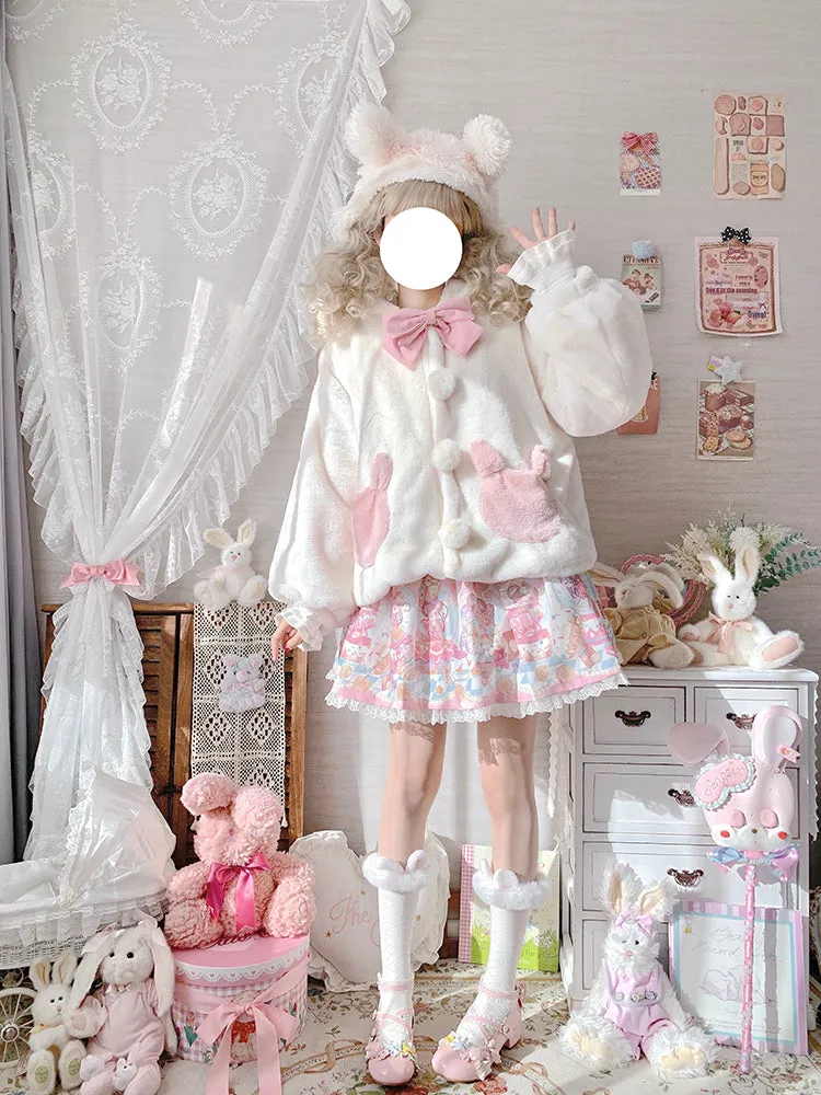 Rabbit Ears Plush Winter White & Pink Coat Jacket