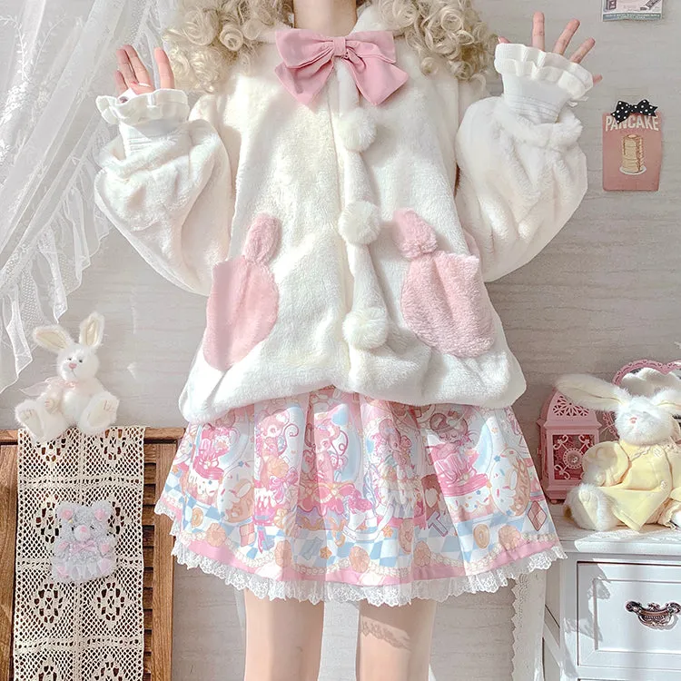 Rabbit Ears Plush Winter White & Pink Coat Jacket