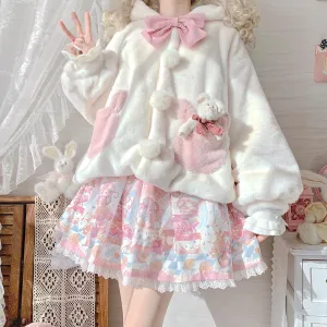 Rabbit Ears Plush Winter White & Pink Coat Jacket