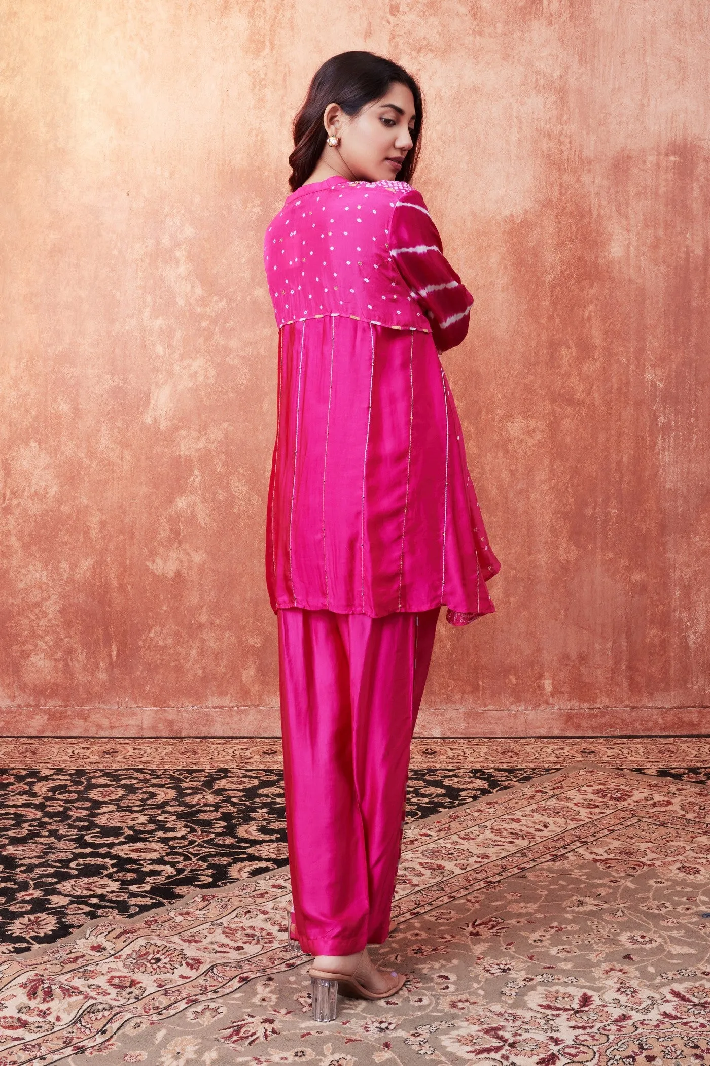 Rani Pink Bandhej Tie Dyed Palazzo Set