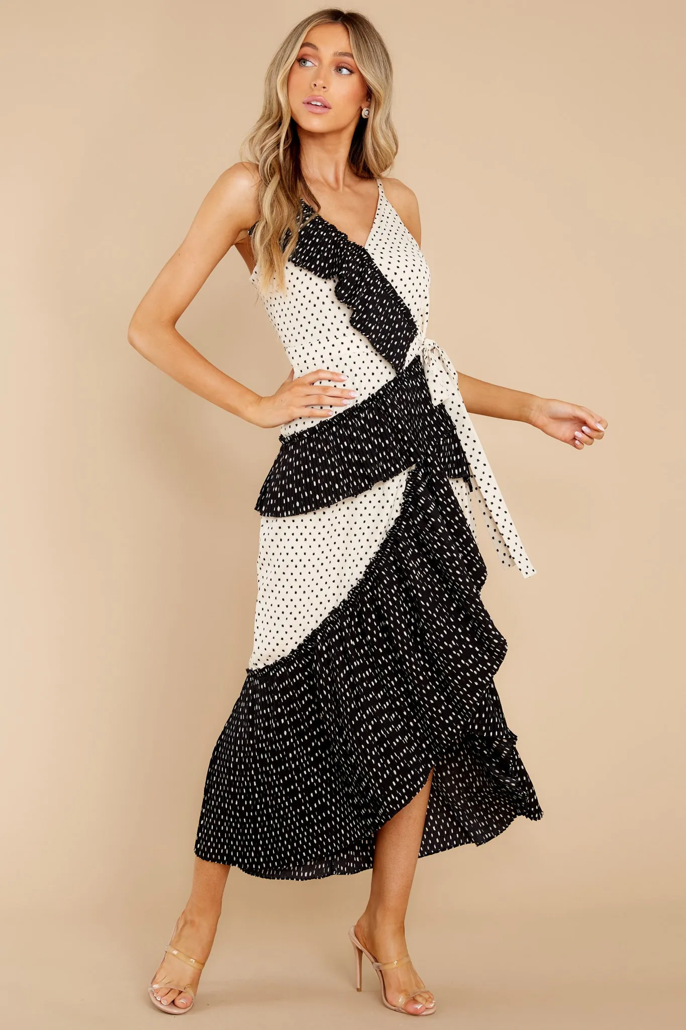 Ready Or Polka Dot Black And White Print Midi Dress