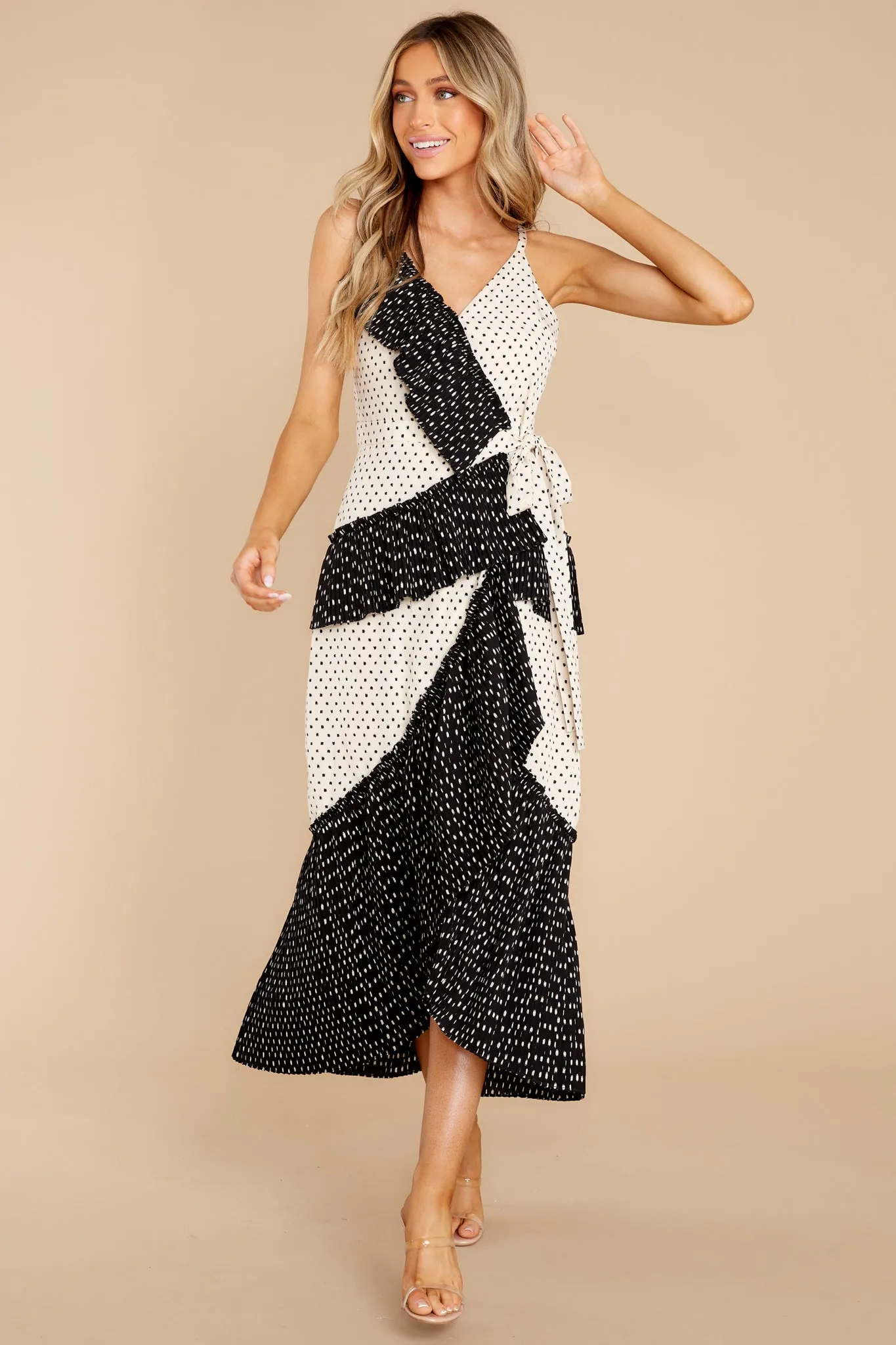 Ready Or Polka Dot Black And White Print Midi Dress