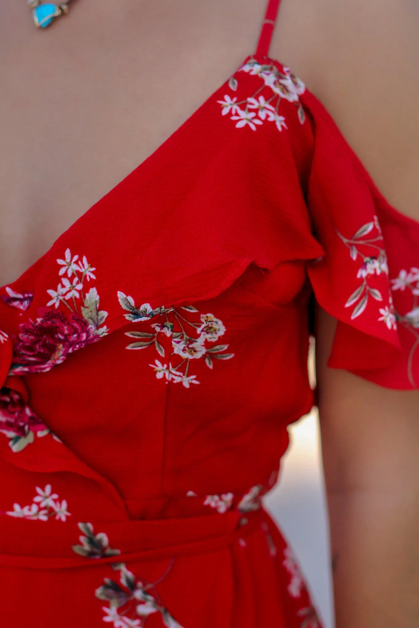 Red Floral Wrap Dress