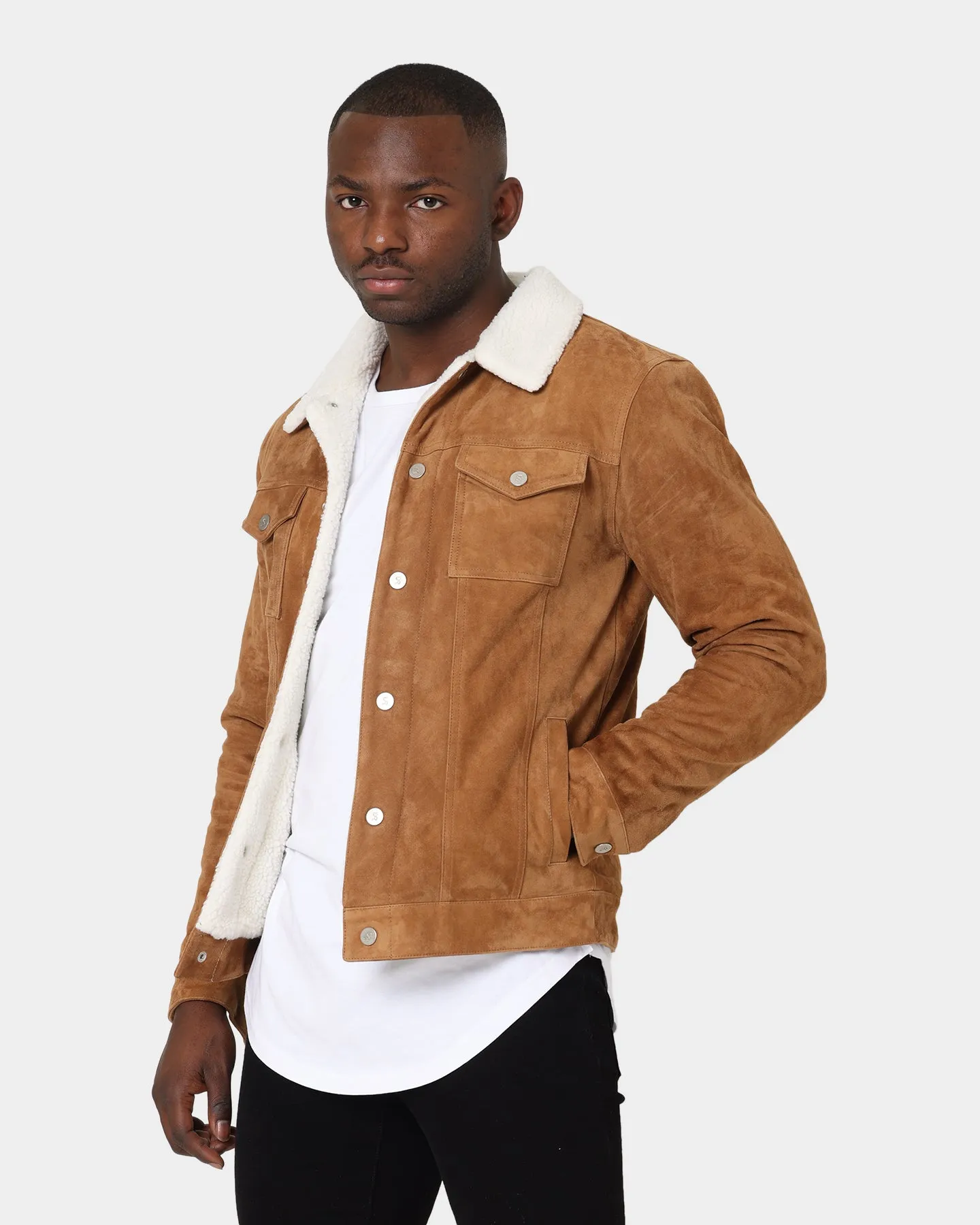 Saint Morta Suede Sherpa Jacket Tan/Cream