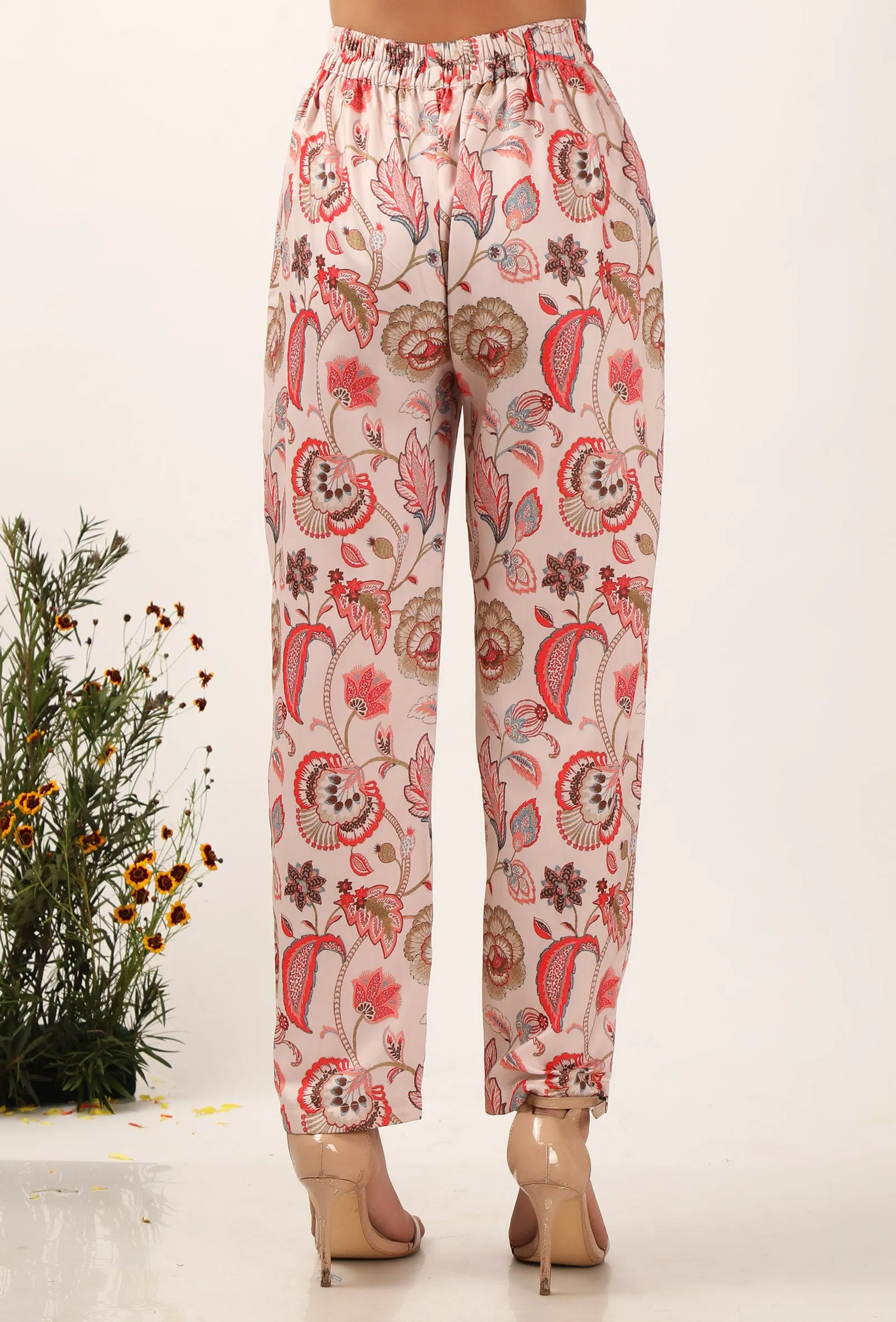 Set Of 2: Cara Floral Chintz Wrap Tunic With Narrow Fit Pants