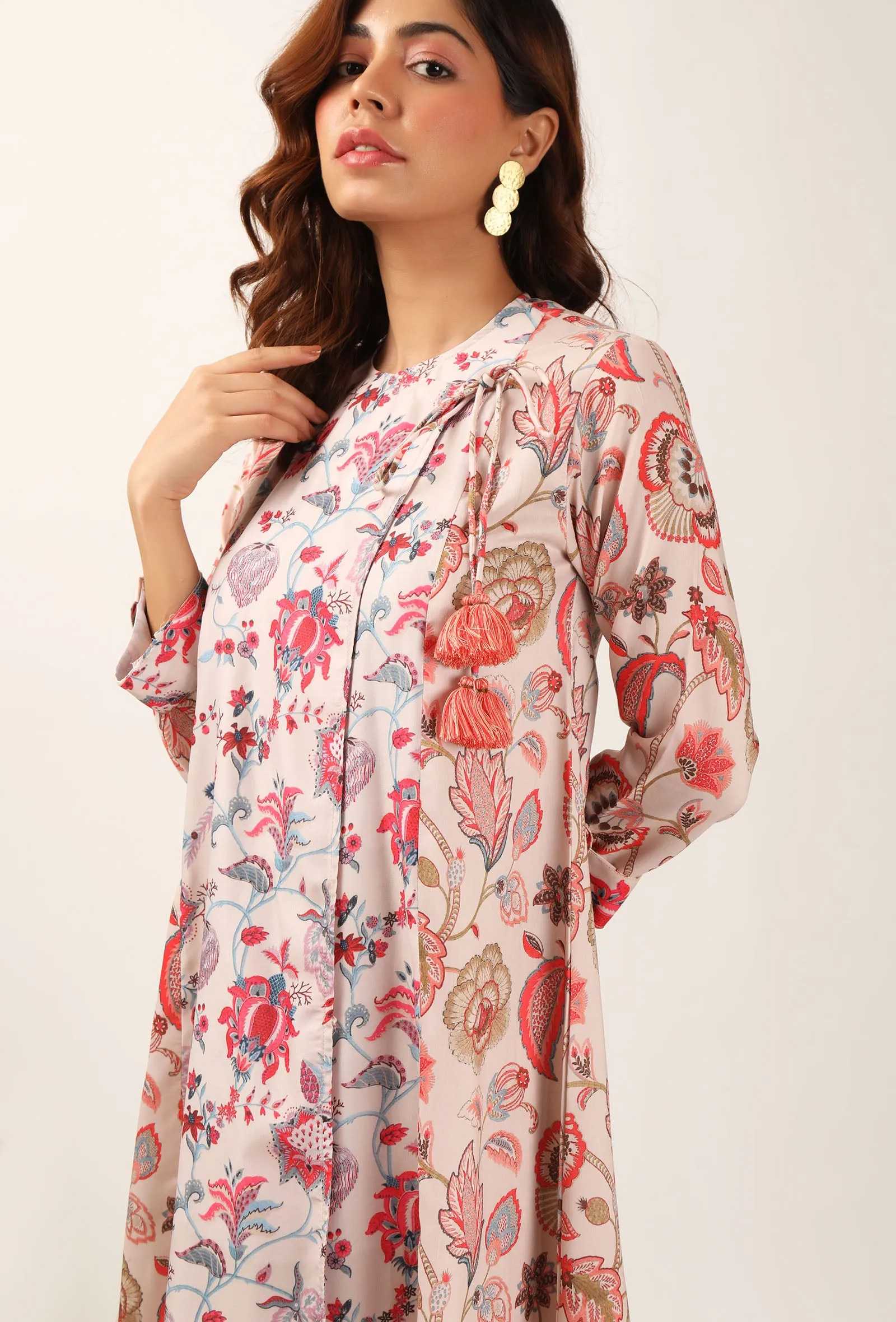 Set Of 2: Cara Floral Chintz Wrap Tunic With Narrow Fit Pants