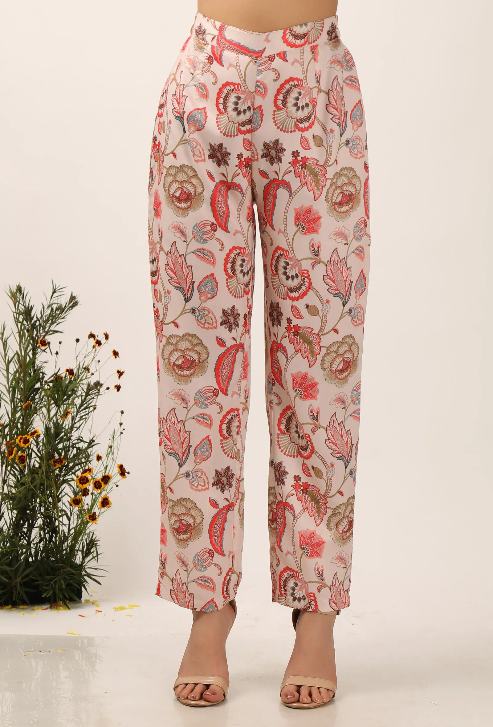 Set Of 2: Cara Floral Chintz Wrap Tunic With Narrow Fit Pants