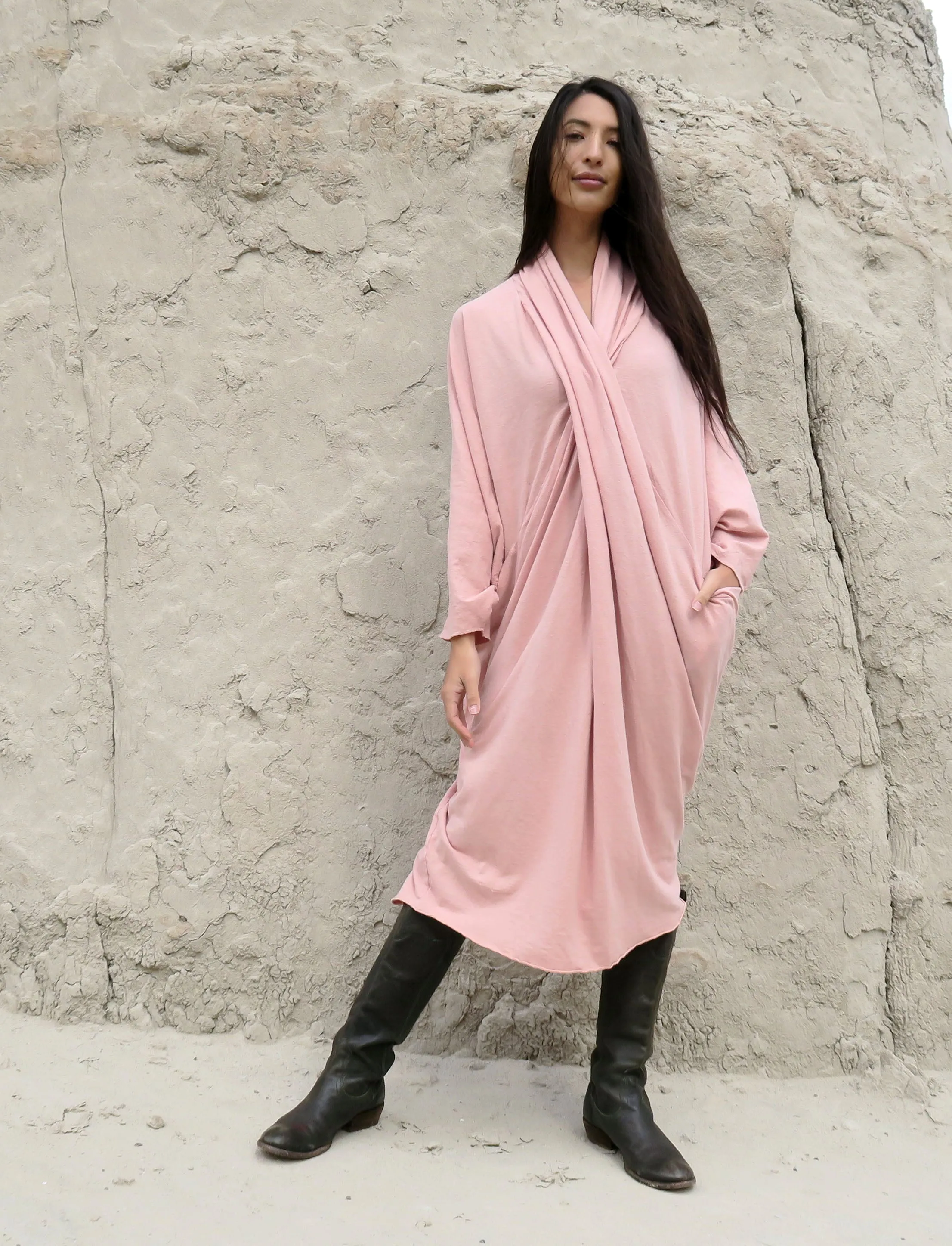 Shawl Collar Origami Below Knee Kaftan