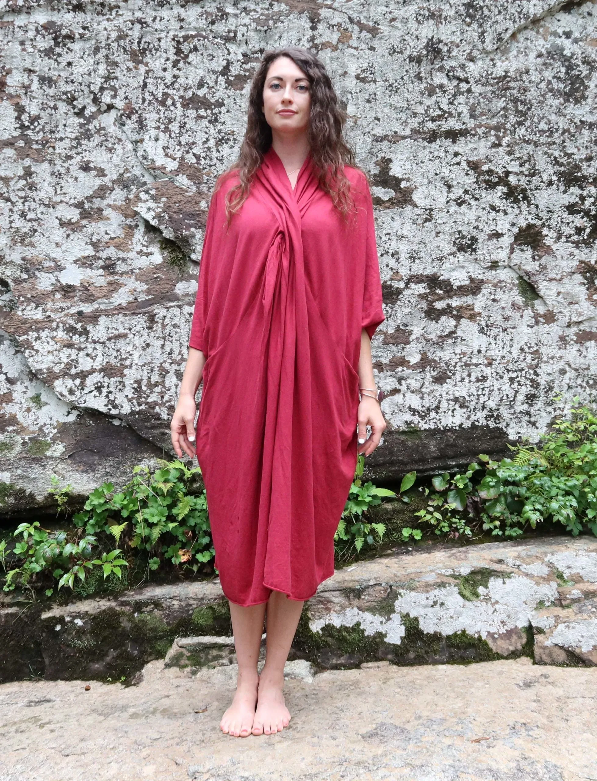 Shawl Collar Origami Below Knee Kaftan