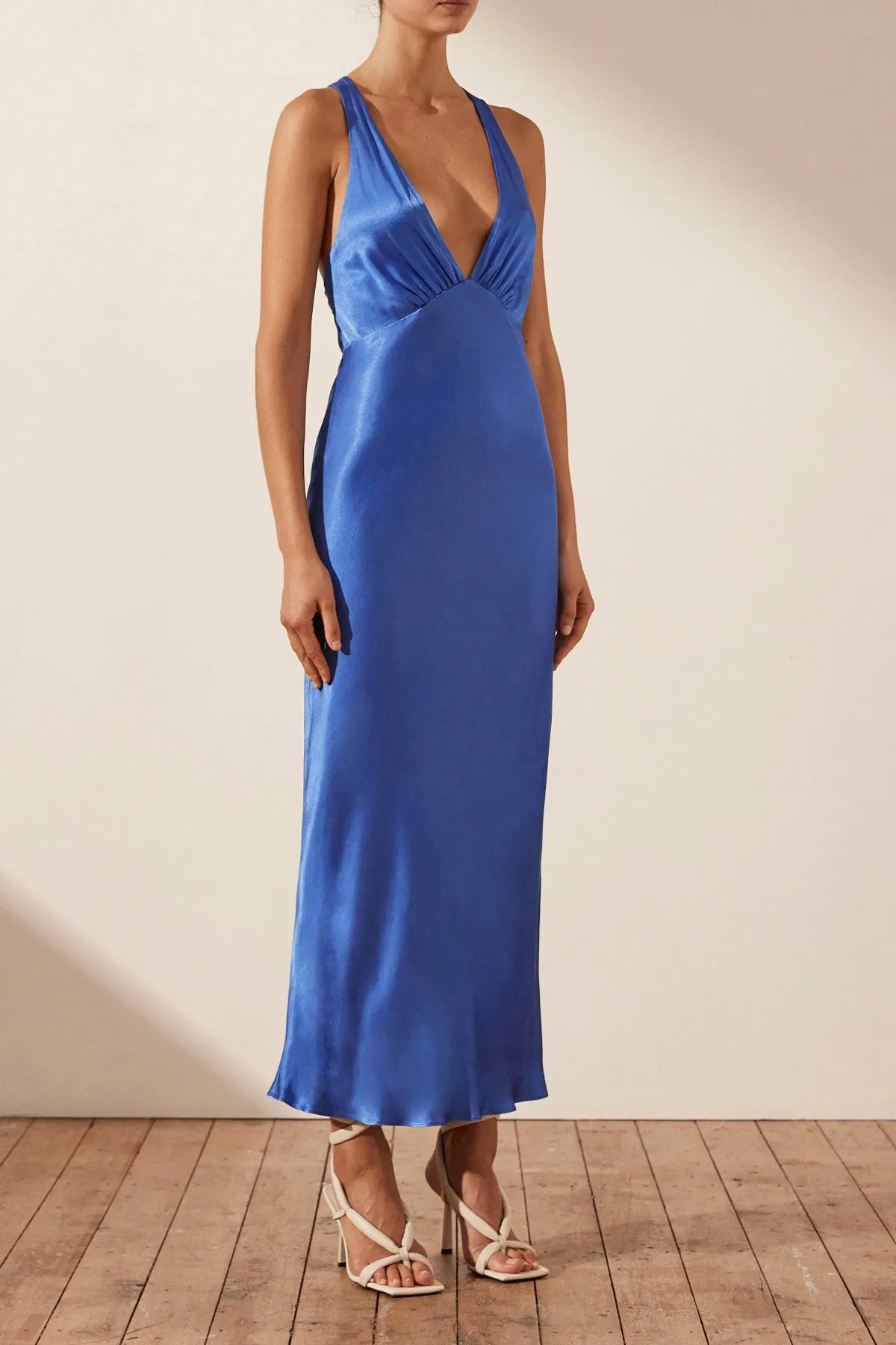 Shona Joy Oliviera Plunged Cross Back Midi Dress