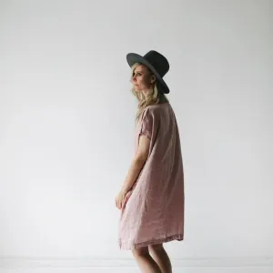 Short Square linen dress pink by Seaside Tones