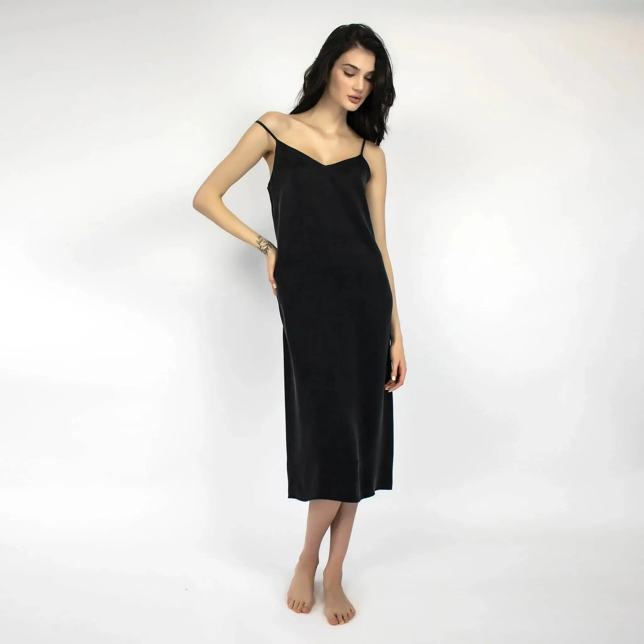 Silk Dreamscape Long Slip Black Dress