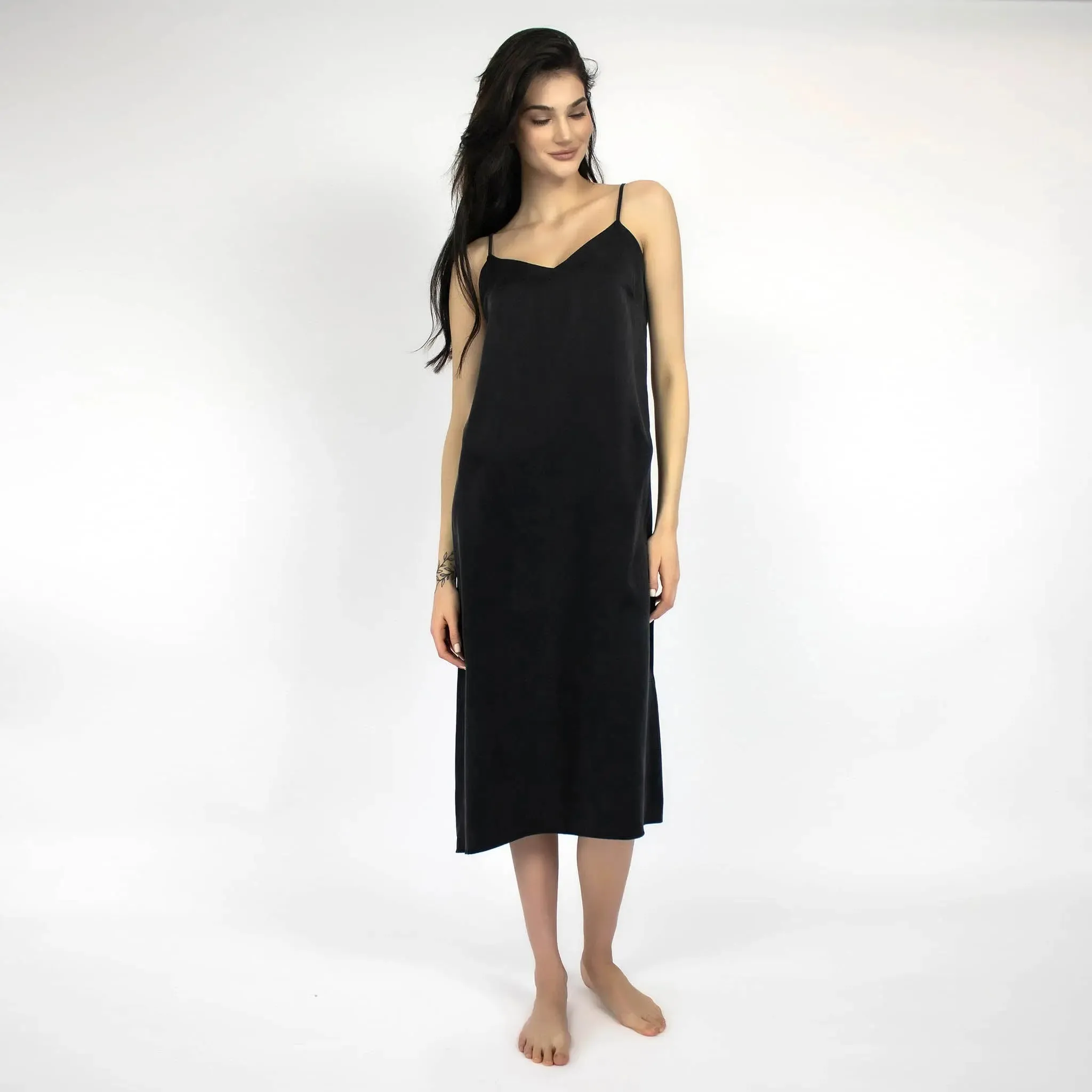 Silk Dreamscape Long Slip Black Dress