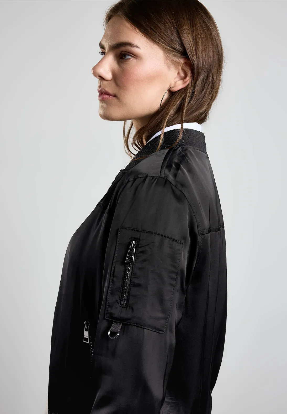 Street One Black Satin Bomber Jacket 212259