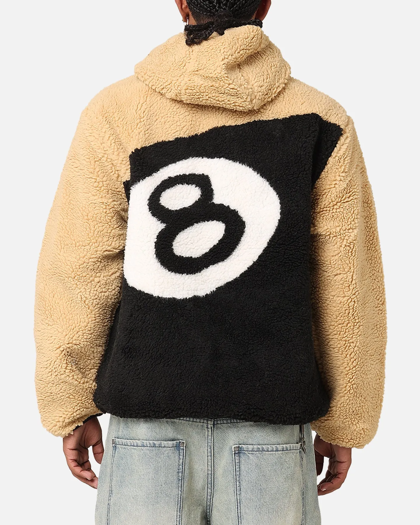 Stüssy 8 Ball Sherpa Reversible Hoodie Tan