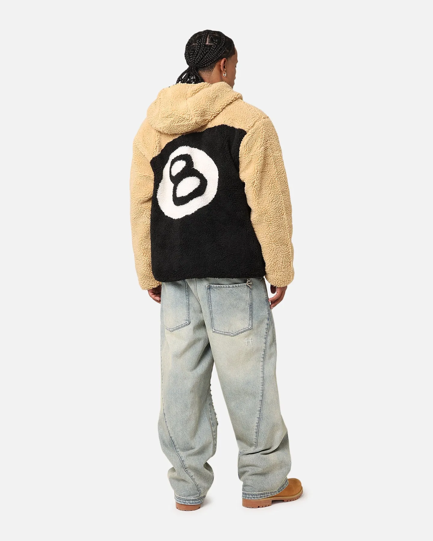 Stüssy 8 Ball Sherpa Reversible Hoodie Tan