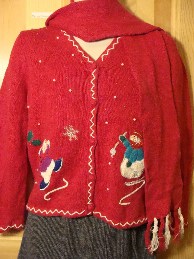 Tacky Ugly Christmas Sweater with Snowman and Scarf (f478)