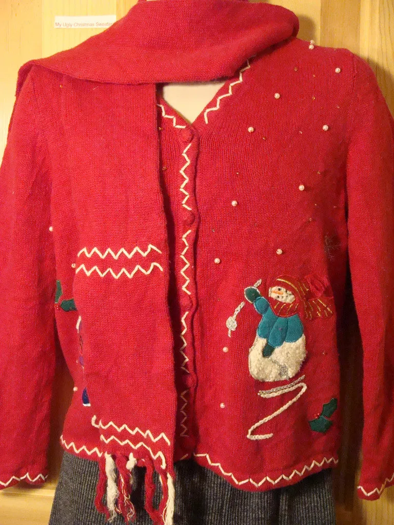 Tacky Ugly Christmas Sweater with Snowman and Scarf (f478)