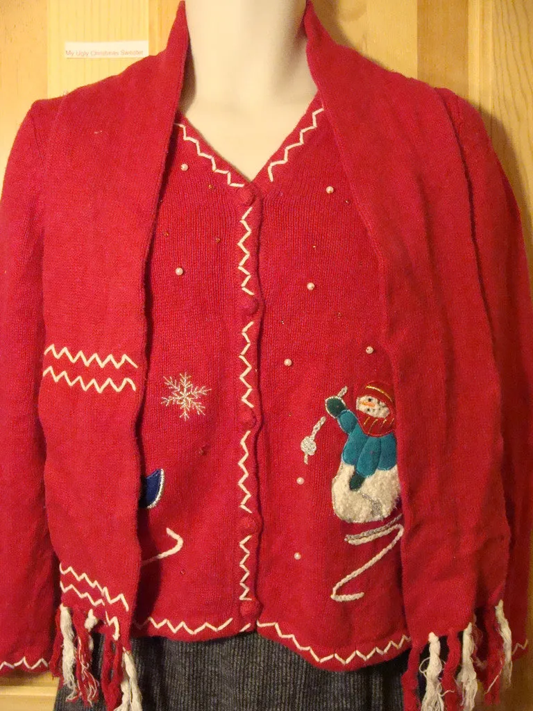 Tacky Ugly Christmas Sweater with Snowman and Scarf (f478)