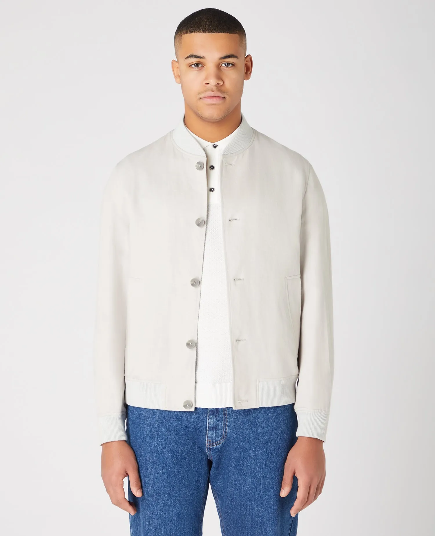 Tapered Fit Linen-Blend Bomber Jacket