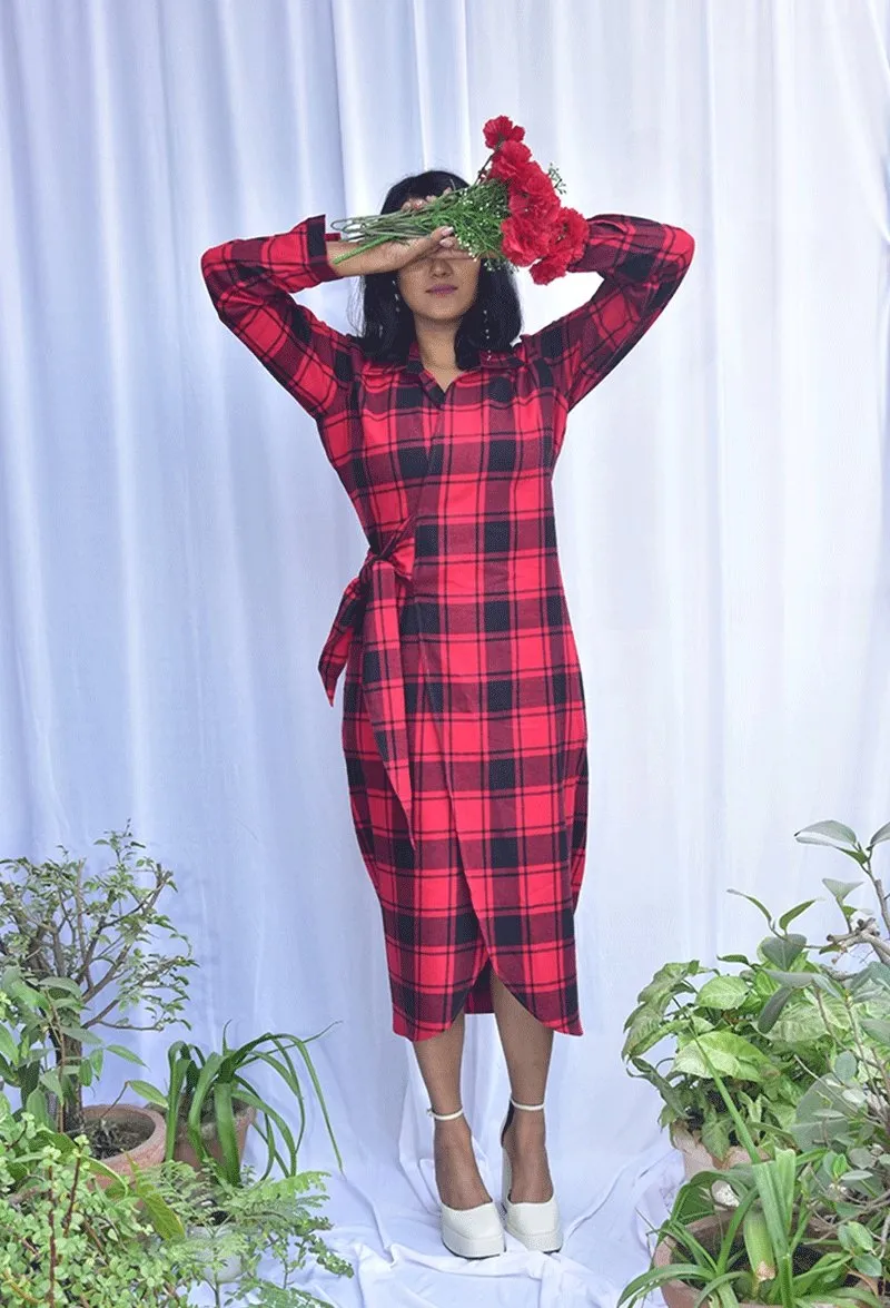 Tartan Check Wrap Dress | Made with 100% cotton