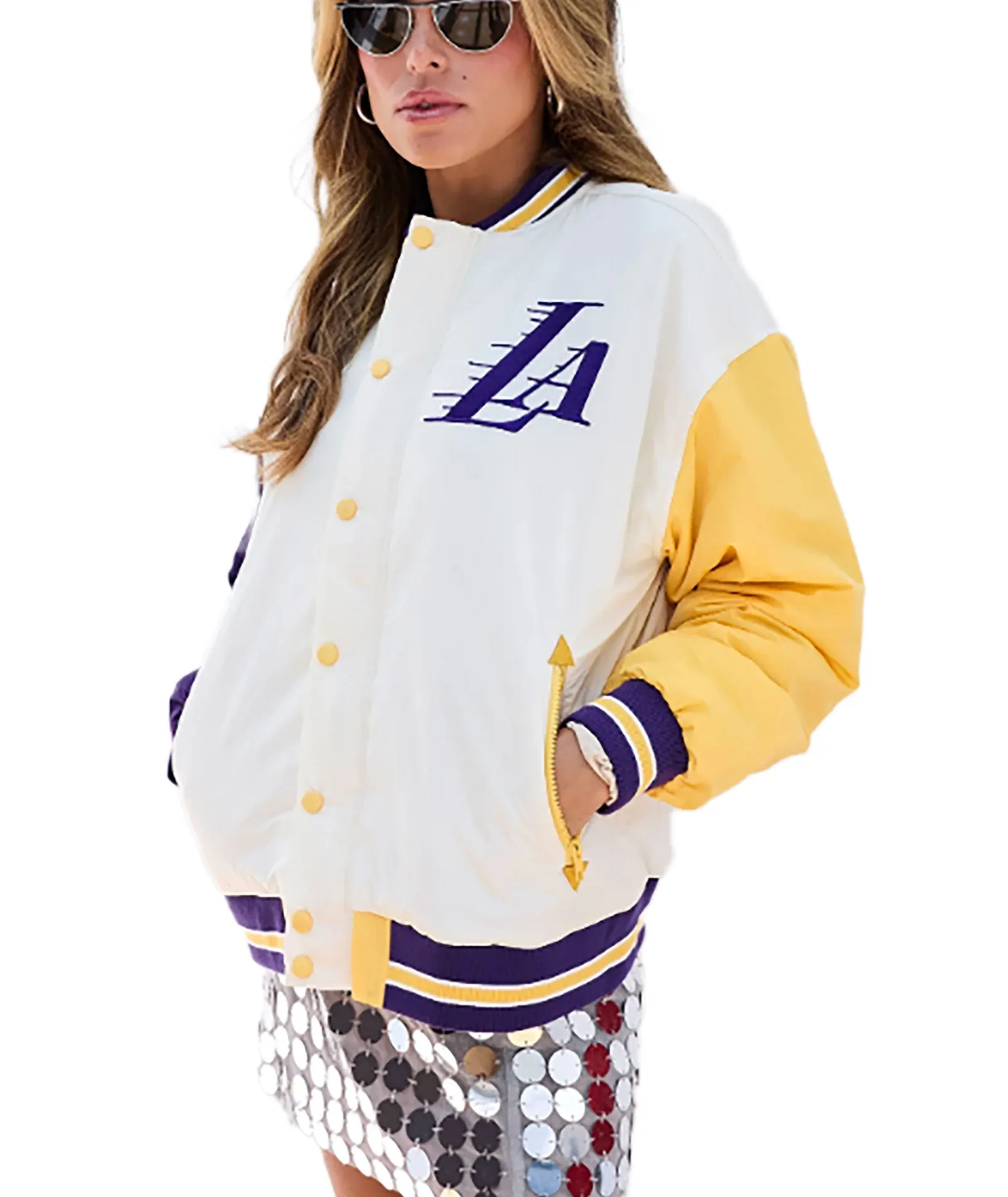 Terez Women LA Lakers Team Colors Bomber Jacket