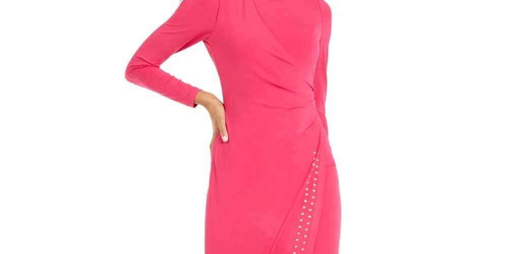 Thalia Sodi Women's Studded Wrap Sheath Dress Pink Size Small