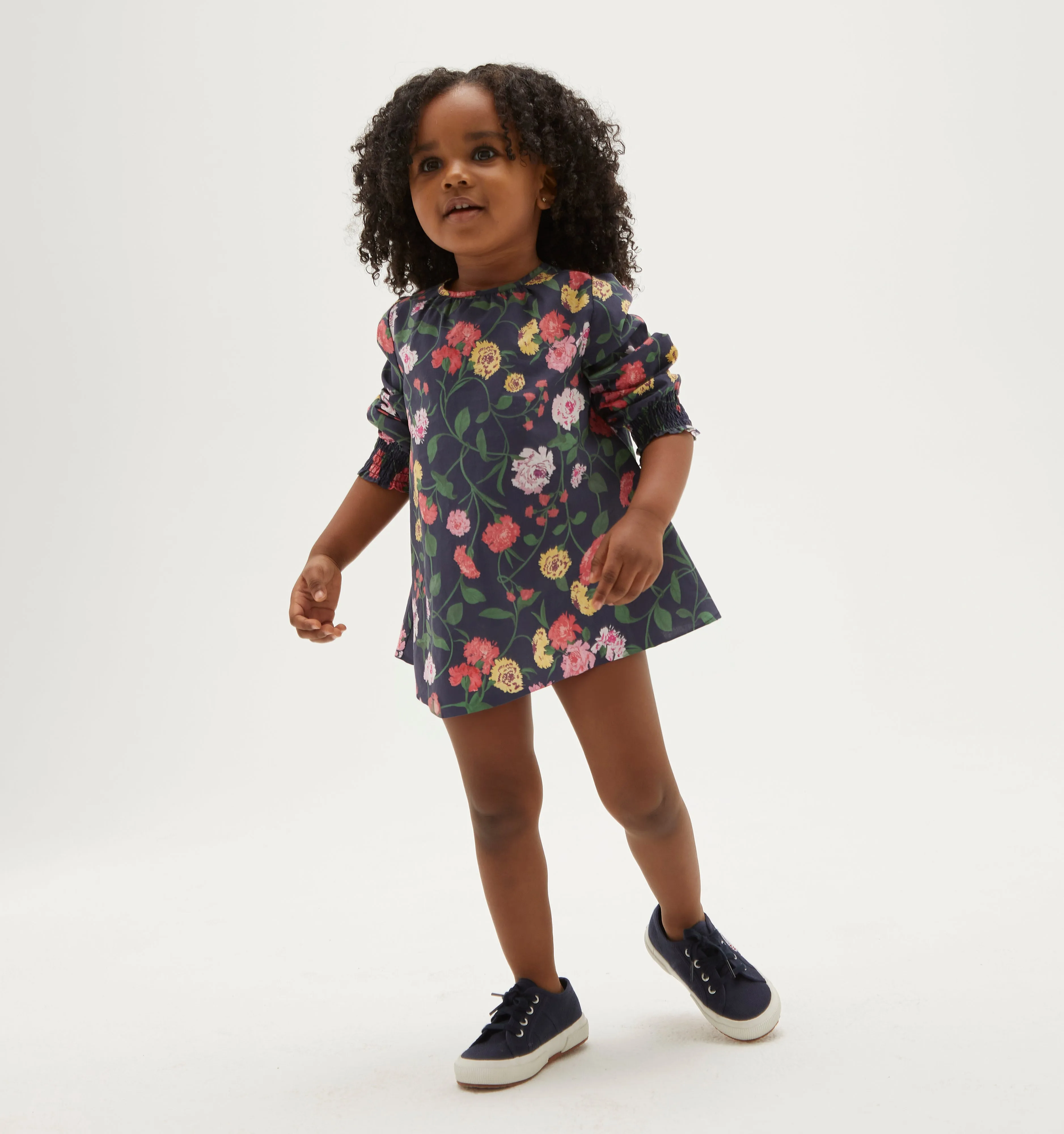 The Tiny Eloise Tunic - Navy Peony Bouquet Cotton