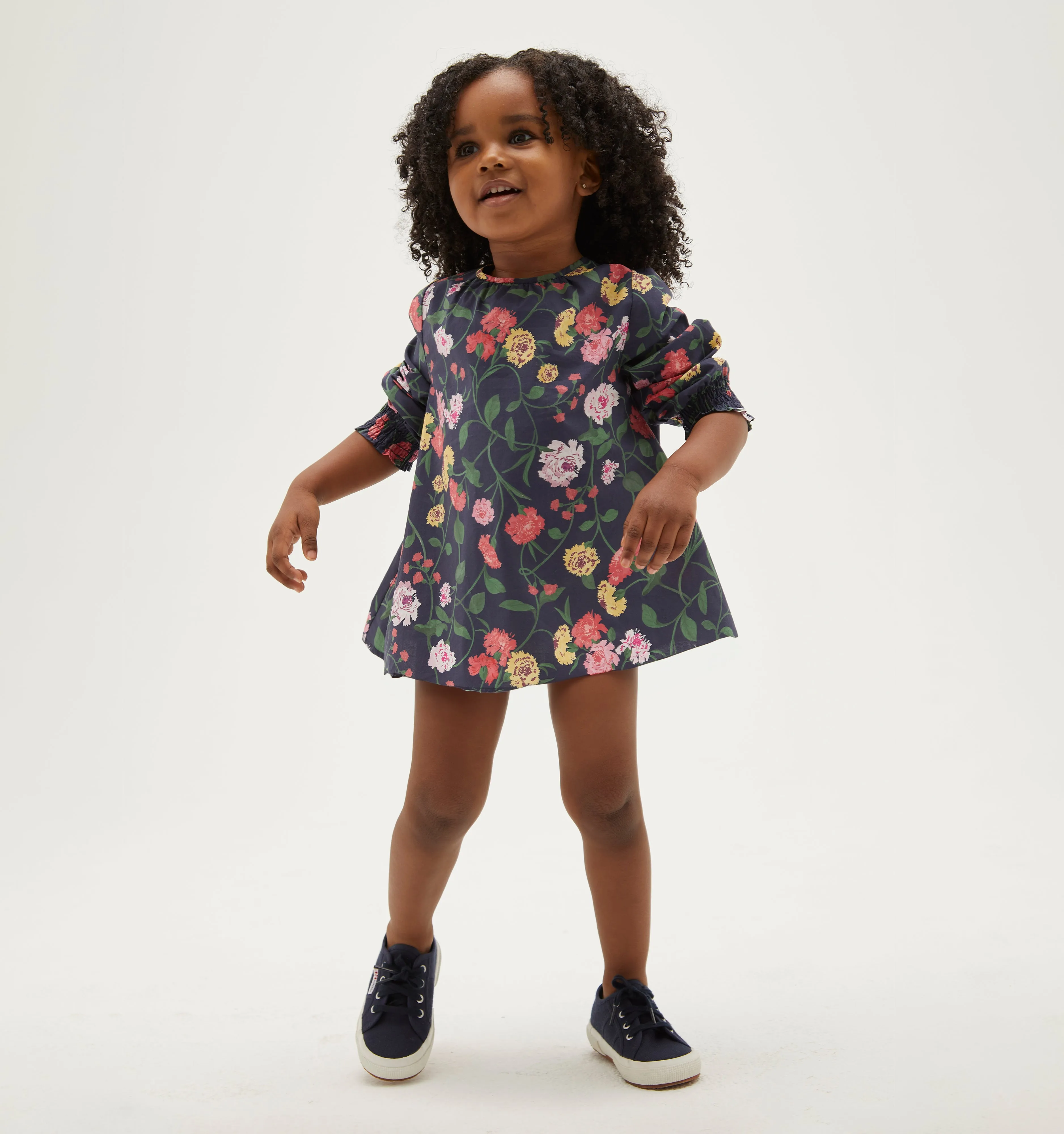 The Tiny Eloise Tunic - Navy Peony Bouquet Cotton