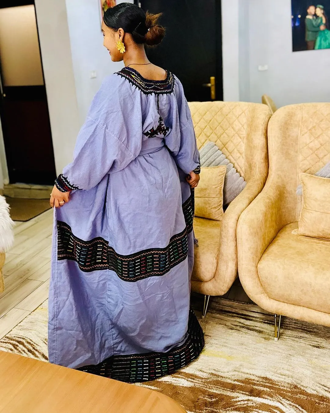 Timeless Blue Raya Ethiopian Traditional Dress: with Authentic Handmade Embroidery Habesha Dress Cultural Habesha Kemis