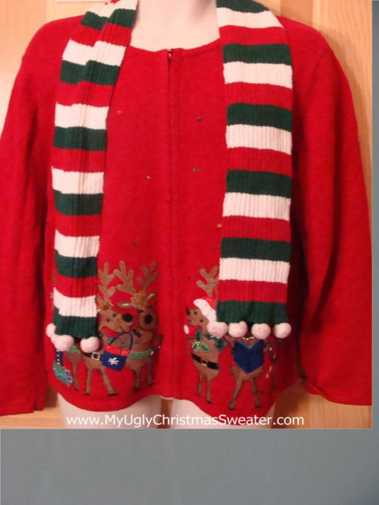 Ugly Christmas Sweater Reindeer and Scarf