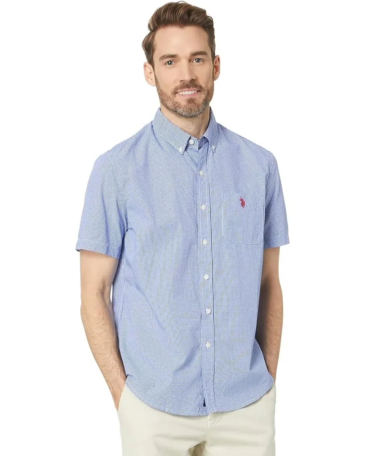 U.S. Polo Assn. Men's Short Sleeve Gingham Slub Poplin Button Down Shirt