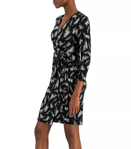 V-Neck 3/4-Sleeve Wrap Dress Anne Black/Atlantic Gray